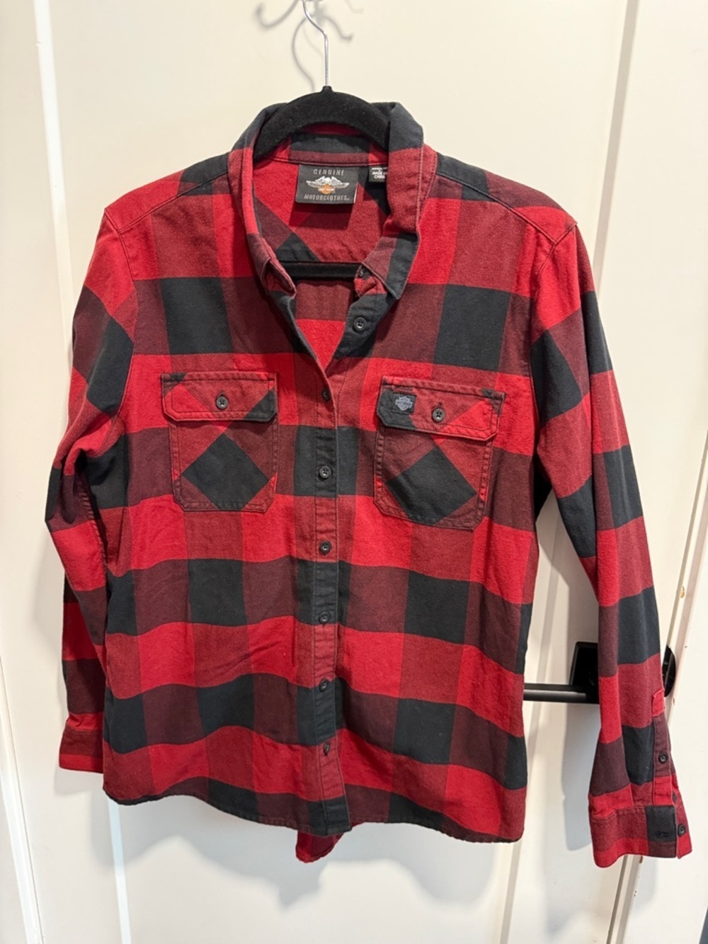 Harley-Davidson Buffalo Plaid Button-Up Shirt - Red & Black Large Like New